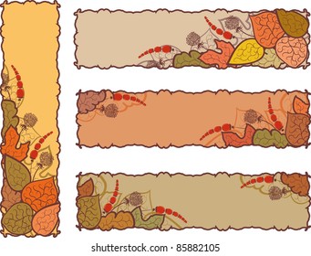 Set of four autumn banners.  Leaves and berries. Basic elements are grouped.
