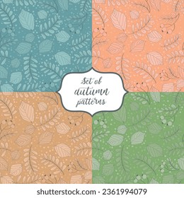 Set of four autumn leaf seamless pattern, romantic palette, vector illustration