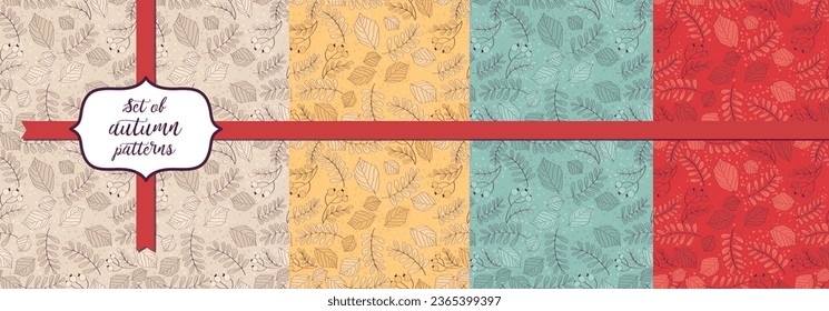 Conjunto de cuatro patrones de hojas de otoño sin soldadura, ilustración vectorial