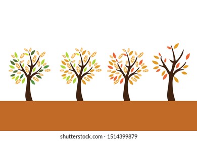 Set of four autumn trees. Vector illustration