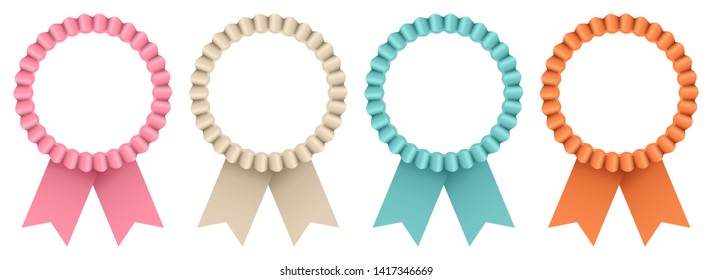 Set Of Four Award Badges Frame And Ribbons Retro Colors