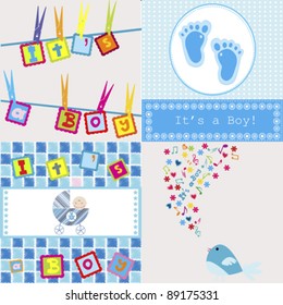 Set of four baby boy announcement cards