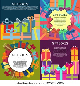 Set of four backgrounds with a colorful gift boxes. Vector illustration.
