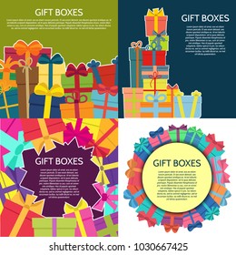 Set of four backgrounds with a colorful gift boxes. Vector illustration.
