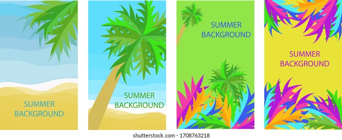 Set of four backgrounds with copy space for text, summer landscape, background for banner, greeting card, poster and advertising-summer holiday concept, vector graphics