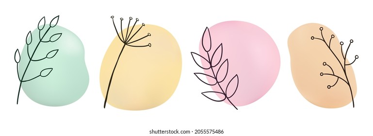 A set of four backgrounds for design with plants in pastel colors. Vector illustration.