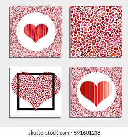 Set of four backgrounds with red hearts. Symbol of love. Elements for wedding template.