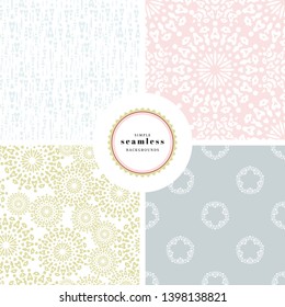 Set of four backgrounds with seamless abstract patterns. Circles, flowers, lines and dots