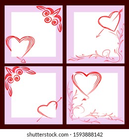 Set of four backgrounds for Valentine's day. The fourteenth of February. Vector illustration.