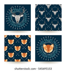 Set of four backgrounds with wild animals 