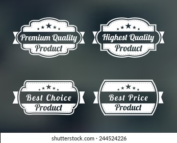 Set of four badges for premium quality, highest quality, best choice and best price product on stylish background.