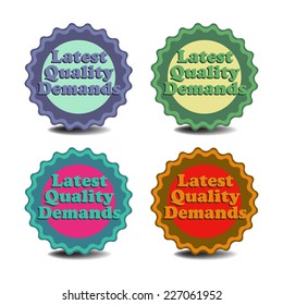 Set of four badges with the text latest quality demands written on each badge