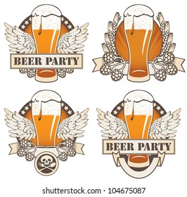 set of four banners with beer and wings