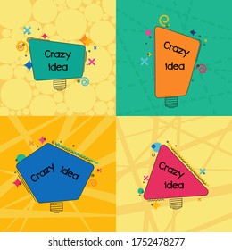set of four banners crazy idea depicting a stylized light bulb