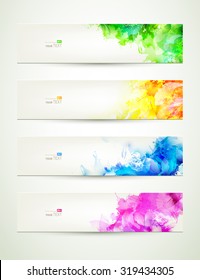 set of four banners,  headers with varicolored blots