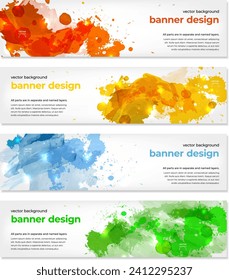 Conjunto de cuatro banners con salpicaduras brillantes multicolores y espacio de copia para el texto - ilustración vectorial