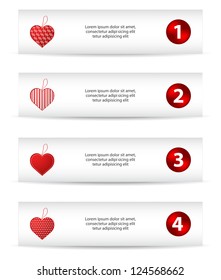 Set of four banners with red hearts, Valentine's Day design