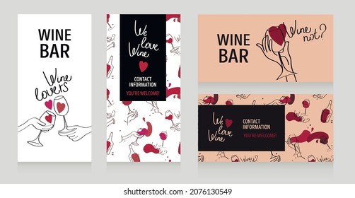 Set of four banners for wine bar and wine lovers, simply lines style, retro style palette, vector illustration