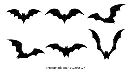 Set of four bats with different shapes. Vector bats silhouettes isolated on white background.