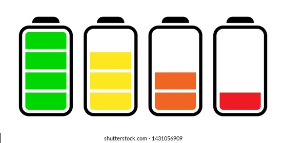 Set of four battery icons with different level of energy. Vector illustaration.
