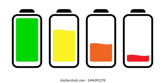 Set of four battery icons with different level of energy. Vector illustaration.