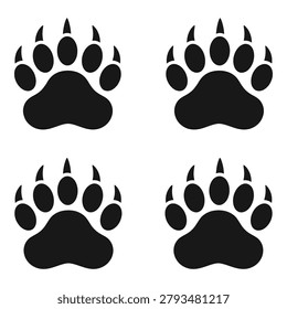 Set of four bearpaw prints in black on white background icon