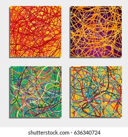 Set of four beautiful abstract backgrounds  with moving colorful lines.
