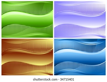 Set of four beautiful backgrounds with wave and copy space - vector