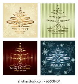 Set of four beautiful christmas card with holiday tree