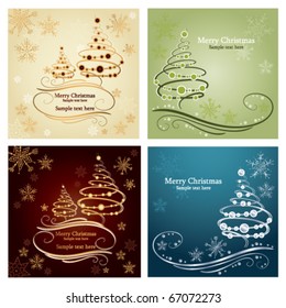 Set of four beautiful christmas card with holiday tree