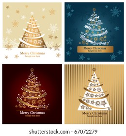 Set of four beautiful christmas card with holiday tree