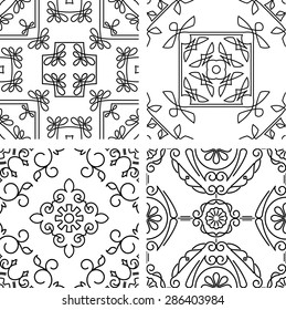 Set of four beautiful decorative vector seamless patterns