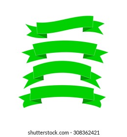 set of four beautiful  festive green ribbons, isolated on background, vector illustration in realistic style