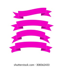 set of four beautiful  festive purple ribbons, isolated on background, vector illustration in realistic style