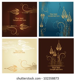Set of four beautiful golden abstract floral background