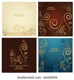 Set of four beautiful golden abstract floral background