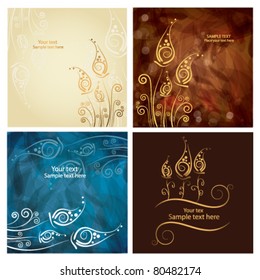 Set of four beautiful golden abstract floral background