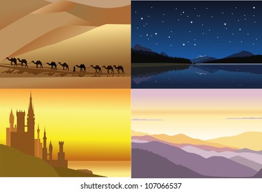 set of four beautiful landscapes