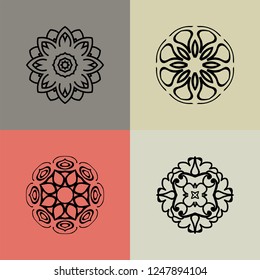 Set with four beautiful Mandalas. Vector decorative elements for your design.  Flower, oriental patterns