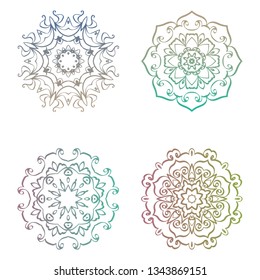 Set with four beautiful Mandalas. Vector decorative elements for your design.  Flower, oriental patterns