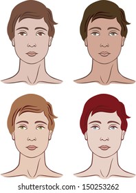 Set of four beautiful men faces - vector