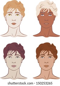 Set of four beautiful men faces - vector