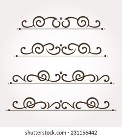 Set of four beautiful ornate design elements and page decorations. Vector illustration
