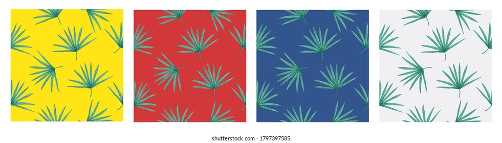  Set of four Beautiful seamless vector tropical pattern with palm leaves on white background. Tropical summer texture. Elegant template for fashion prints.