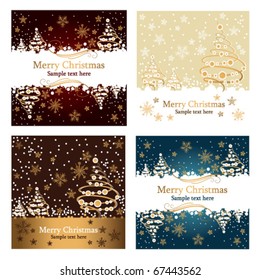 Set of four beautiful winter card with holiday tree