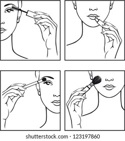 Set of four beauty icon - make up. Vector.
