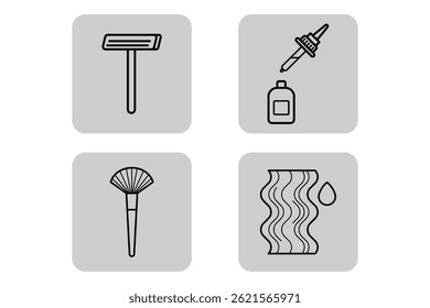 Conjunto de cuatro herramientas de belleza, incluyendo aplicador, cepillo, gotero y herramienta de limpieza