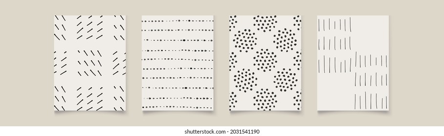 Conjunto con cuatro vectores de fondo de arte abstracto beige y negro. Diseño de papel pintado de lujo para impresiones, artes murales y decoración doméstica, diseño de cubiertas y embalajes
