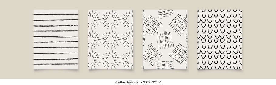 Conjunto con cuatro vectores de fondo de arte abstracto beige y negro. Diseño de papel pintado de lujo para impresiones, artes murales y decoración doméstica, diseño de cubiertas y embalajes