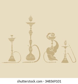 Set of four beige hookah, hand drawn vector illustration
